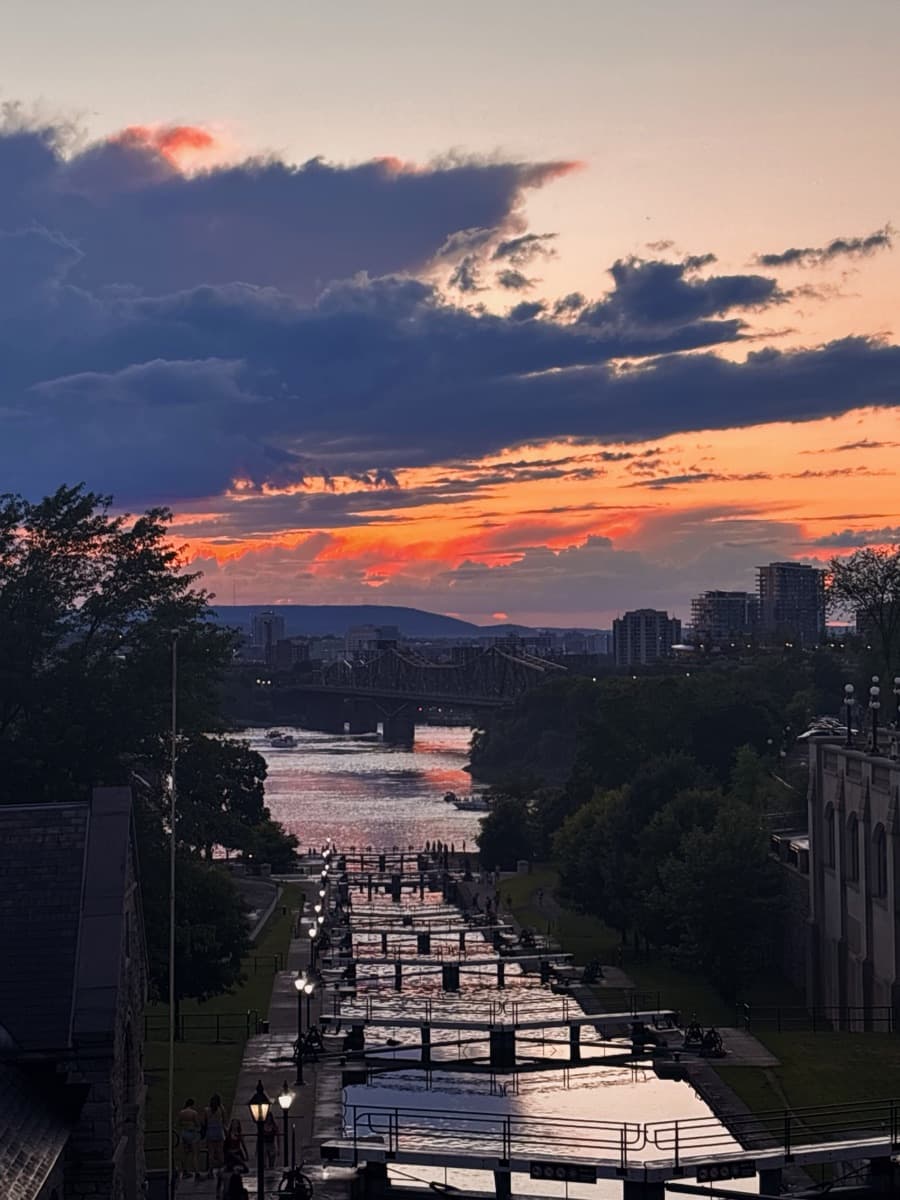 Sunset over the Rideau Canal locks in Ottawa